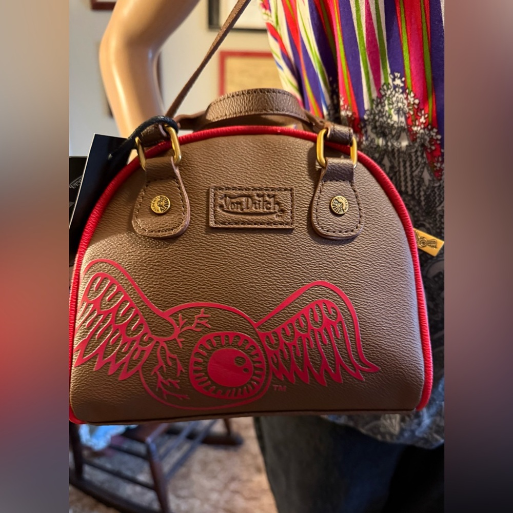 🔥 VON DUTCH Flying Eye Mini Bowling Bag Purse.